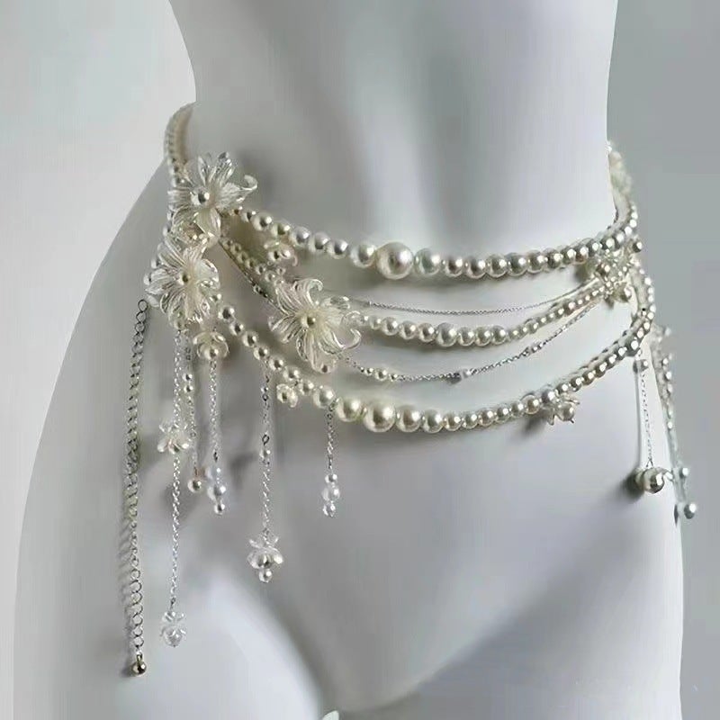 Accessible Luxury Style Tassel Flower Imitation Pearl Multi-Layer Waist Chain Fashionable High-End Elegant Jewelry Waist Ornaments For Women - Image 1